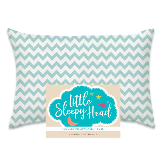 Picture of Little Sleepy Head Toddler Pillowcase, 100% Cotton & Hypoallergenic Pillow Case for Toddler Pillow, Snug Fit Envelope Pillowcase, 13x18 Pillowcase, Pilllow Sold Separately (Chevron Teal)