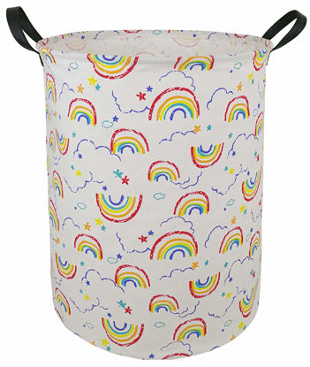 Picture of HUAYEE 19.7 Inches Large Laundry Basket Waterproof Round Cotton Linen Collapsible Storage bin with Handles for Hamper Kids Room,Toy Storage (Rainbow)