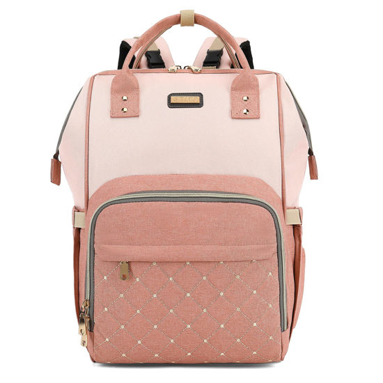 Picture of Diaper Bag Backpack, Diaper Bags For Baby Girls Boys, Baby Bags For Moms Dads, Baby Nappy Changing Bag With Insulated Pockets,Multi-Functional Waterproof Backpack With Stroller Straps -Pink light pink