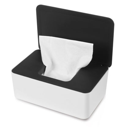 Picture of NOVWANG Wipes Dispenser, Baby Wipe Holder, Keeps Wipes Fresh, Refillable Wipe Container Baby Wipes Case for Bathroom Wipes Pouch Case, Black-White
