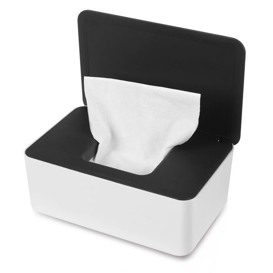 Picture of NOVWANG Wipes Dispenser, Baby Wipe Holder, Keeps Wipes Fresh, Refillable Wipe Container Baby Wipes Case for Bathroom Wipes Pouch Case, Black-White