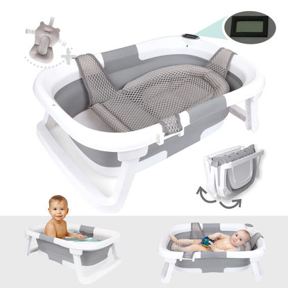 Picture of BEBELEH™ Collapsible Baby Bathtub with Thermometer - Bathtub + Baby tub Sling + Newborn Sling - Baby Bathtub Newborn to Toddler 0-24 Months - The Ultimate Baby Bath Tub! (with Thermometer,Gray)