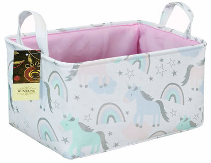 Picture of HUNRUNG Rectangle Storage Basket Cute Canvas Organizer Bin for Pet/Children Toys, Books, Clothes Perfect for Rooms/Playroom(REC-thick-Unicorn XL)
