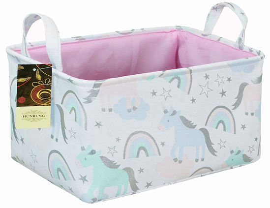 Picture of HUNRUNG Rectangle Storage Basket Cute Canvas Organizer Bin for Pet/Children Toys, Books, Clothes Perfect for Rooms/Playroom(REC-thick-Unicorn XL)