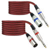 Picture of Mugteeve 1/4" TRS to XLR Male Cable Balanced - 50FT Quarter Inch Stereo to XLR Microphone Cord Adapter, Nylon Braided, OFC Shielded, Red Color, for Mixer, Monitor Speaker, Audio Interface, 2Pack