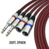 Picture of Mugteeve 1/4" TRS to XLR Male Cable Balanced - 50FT Quarter Inch Stereo to XLR Microphone Cord Adapter, Nylon Braided, OFC Shielded, Red Color, for Mixer, Monitor Speaker, Audio Interface, 2Pack