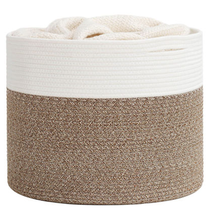 Picture of Goodpick Large Cotton Rope Basket, Blanket Basket Living Room 15.8"x15.8"x13.8"-Baby Laundry Basket Woven Storage Basket Nursery Bin