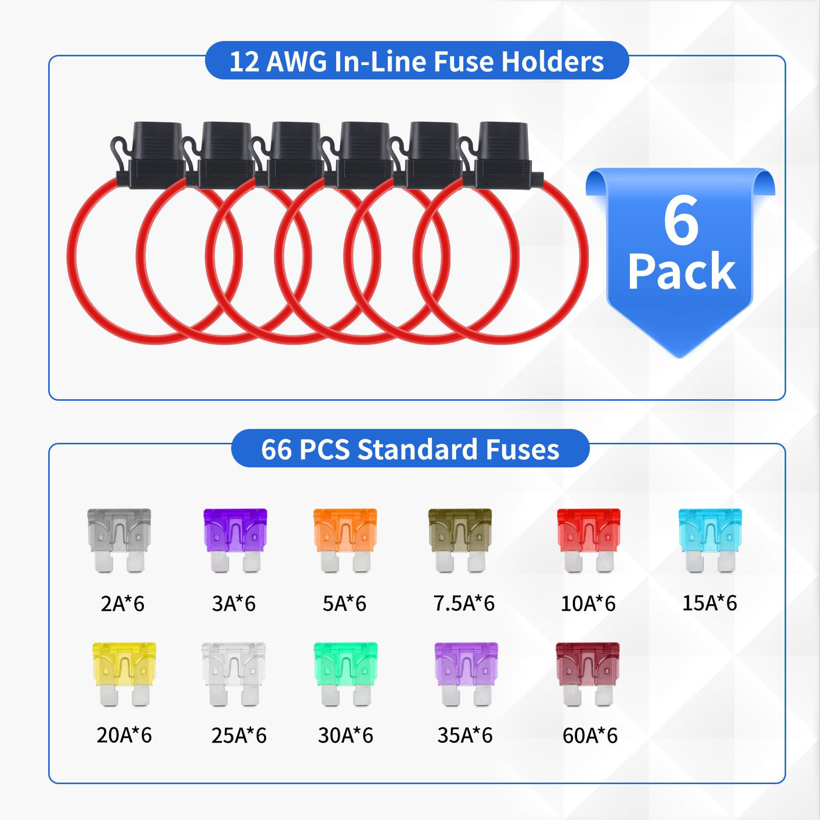 GetUSCart- 6 Pack Inline Fuse Holder 12V, Upgraded 12 AWG Waterproof ...
