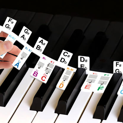 Picture of Piano Key Stickers,Removeable Full Piano Keyboard Stickers with Semitone for Beginner 88/76/61/54/49/37 Piano Stickers Made of Silicone (Rainbow)