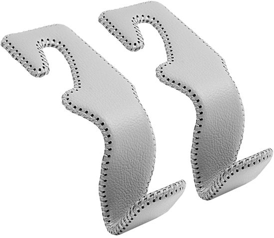 Picture of TISOHUGO Car Seat Hooks, Cars Backseat Headrest Hangers Genuine Leather Stylish Vehicle Organizer Holders for Purse Clothes Hat Grocery, 2 Pack, Gray
