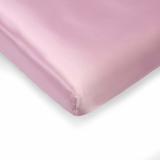 Picture of Pro Goleem Satin Pack n Play Playard Sheet Great for Baby Hair Soft Silk Feeling 27x39 Inch Fitted Portable Mini Crib Sheet Playard Mattress Cover for Girls Pink