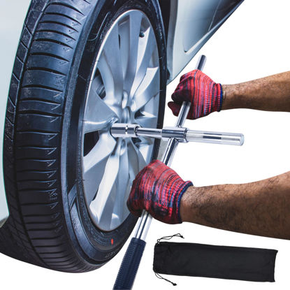 Picture of Boulder Tools 23" 4 Way Lug Wrench - Universal Telescopic Tire Removal Tool for Car and Truck - Portable Heavy Duty Tire Changing Tool for 19 mm and 21 mm Nuts - Durable Silver Aluminum Alloy, Compact