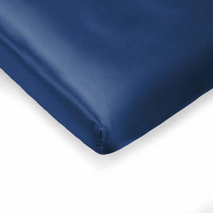Picture of Pro Goleem Satin Pack n Play Playard Sheet Great for Baby Hair Soft Silk Feeling 27x39 Inch Fitted Portable Mini Crib Sheet Playard Mattress Cover for Girls Navy Blue