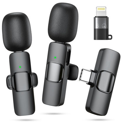Picture of Wireless Microphone for iPhone, Android Phone, Laptop, CDMVAB 2 Pack Lavalier Microphone for Video Recording, Mini Mics with Noise Reduction for Podcast YouTube TikTok Vlog