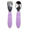 Picture of Bumkins Toddler Utensils, Kids Size Fork and Spoon Set, Silicone and Stainless-Steel Training Silverware, Angled Forks / Sporks for Self-Feeding, Children Hold Learning to Eat, 18 Months Up, Lavender