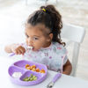Picture of Bumkins Toddler Utensils, Kids Size Fork and Spoon Set, Silicone and Stainless-Steel Training Silverware, Angled Forks / Sporks for Self-Feeding, Children Hold Learning to Eat, 18 Months Up, Lavender