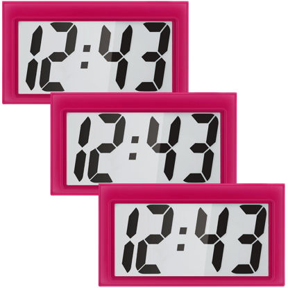 Picture of Frienda 3 Pieces Mini Digital Clock Small Magnetic Clock Car Dashboard Clock Stick on Clock Self Adhesive Bracket Digital Clock Battery Operated (Red)