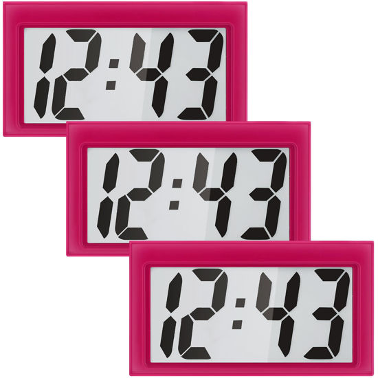 Picture of Frienda 3 Pieces Mini Digital Clock Small Magnetic Clock Car Dashboard Clock Stick on Clock Self Adhesive Bracket Digital Clock Battery Operated (Red)