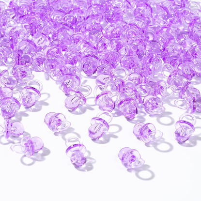 Picture of XINHUIDALSQ 150 Mini Acrylic Pacifiers for Baby Shower Girl Game, 0.86 Inch Bulk Chupones para Gender Reveal Party Favors Table Decoration (Purple)