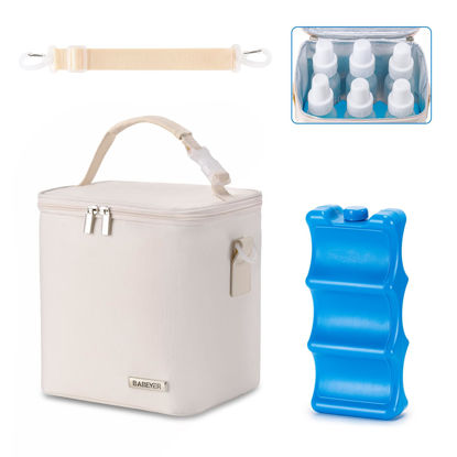Picture of BABEYER Breastmilk Cooler Bag with Ice Pack Fits 6 Baby Bottles Up to 9 Ounce, Baby Bottle Bag with Shoulder Strap for Nursing Mom Daycare, Cream