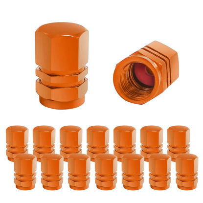 Picture of Fekey&JF 16 PCS Car Tire Valve Stem Caps, Waterproof Airtight Car Wheel Tire Valve Stem Covers Universal for Cars, Bicycles, Trucks, Motorcycles, Car Accessories for Men Women (Orange)