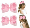 Picture of DEEKA 2 PCS 6" Big Hand-made Grosgrain Ribbon Solid Color Hair Bows Alligator Clips Hair Accessories for Little Teen Toddler Girls Kids Set of 2 -Light Pink