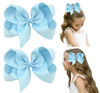 Picture of DEEKA 2 PCS 6" Big Hand-made Grosgrain Ribbon Solid Color Hair Bows Alligator Clips Hair Accessories for Little Teen Toddler Girls Kids Set of 2 -Light Blue