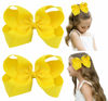 Picture of DEEKA 2 PCS 6" Big Hand-made Grosgrain Ribbon Solid Color Hair Bows Alligator Clips Hair Accessories for Little Teen Toddler Girls Kids Set of 2 -Yellow