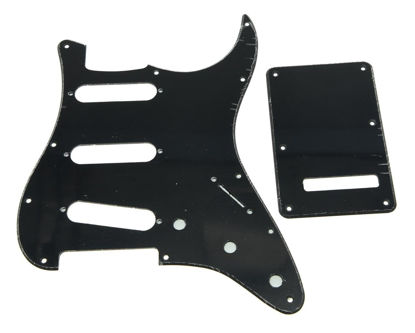 Picture of KAISH 11 Hole ST/Strat Style Pickguard SSS Pick Guard with ST Back Plate Tremolo Trem Cover for USA/Mexico Stratocaster/Strat Black 1 Ply
