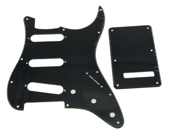 Picture of KAISH 11 Hole ST/Strat Style Pickguard SSS Pick Guard with ST Back Plate Tremolo Trem Cover for USA/Mexico Stratocaster/Strat Black 1 Ply