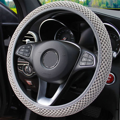 Picture of Elastic Stretch Steering Wheel Cover, Universal 15 Inch Car Steering Wheel Cover, Microfiber Breathable Ice Silk, Anti-Slip, Odorless, Easy Carry, Warm in Winter and Cool in Summer (Gray)