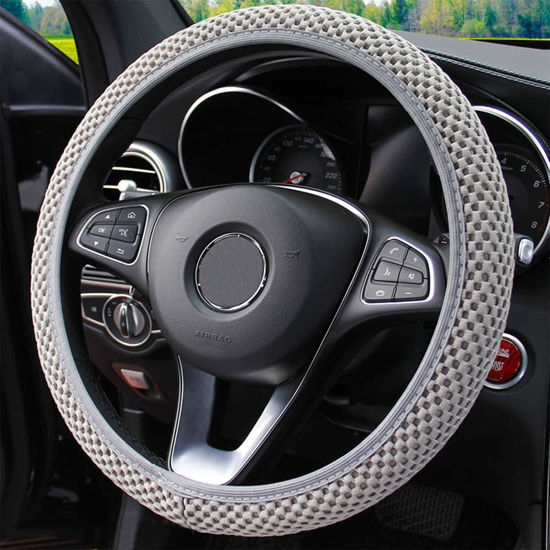 Picture of Elastic Stretch Steering Wheel Cover, Universal 15 Inch Car Steering Wheel Cover, Microfiber Breathable Ice Silk, Anti-Slip, Odorless, Easy Carry, Warm in Winter and Cool in Summer (Gray)