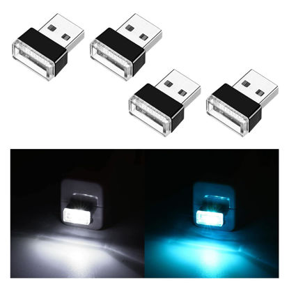 Picture of Ziciner 4 PCS USB LED Car Interior Atmosphere Lamp, Portable Mini LED Night Light, Plug-in USB Interface Trunk Ambient Lighting Kit, Universal Car Interior Accessories (White, Ice Blue)