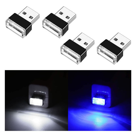 Picture of Ziciner 4 PCS USB LED Car Interior Atmosphere Lamp, Portable Mini LED Night Light, Plug-in USB Interface Trunk Ambient Lighting Kit, Universal Car Interior Accessories (White, Blue)