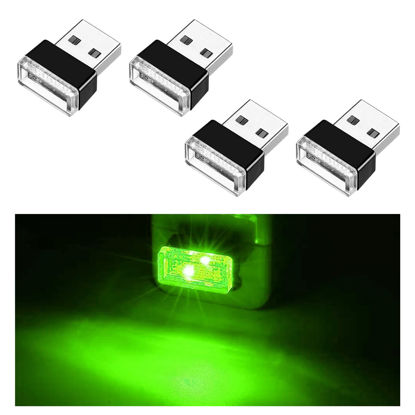 Picture of Ziciner 4 PCS USB LED Car Interior Atmosphere Lamp, Portable Mini LED Night Light, Plug-in USB Interface Trunk Ambient Lighting Kit, Universal Car Interior Accessories (Green)