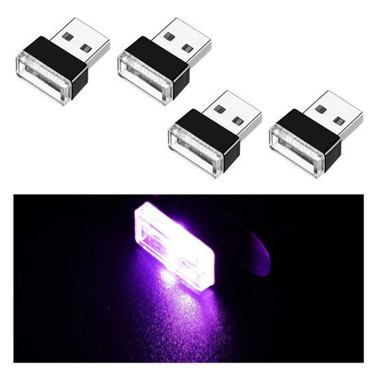 Picture of Ziciner 4 PCS USB LED Car Interior Atmosphere Lamp, Portable Mini LED Night Light, Plug-in USB Interface Trunk Ambient Lighting Kit, Universal Car Interior Accessories (Purple)