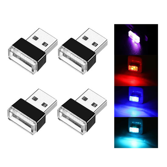 Picture of Ziciner 4 PCS USB LED Car Interior Atmosphere Lamp, Portable Mini LED Night Light, Plug-in USB Interface Trunk Ambient Lighting Kit, Universal Interior Accessories (Blue+Red+Ice Blue+Purple)