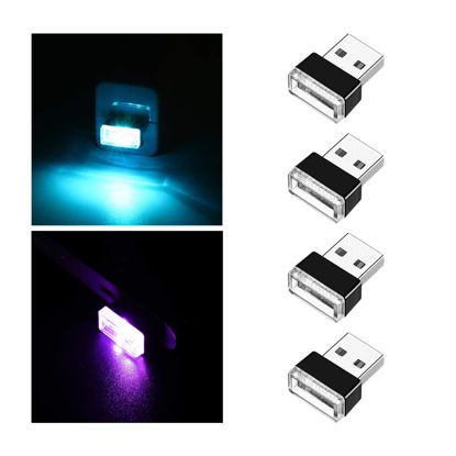 Picture of Ziciner 4 PCS USB LED Car Interior Atmosphere Lamp, Portable Mini LED Night Light, Plug-in USB Interface Trunk Ambient Lighting Kit, Universal Interior Accessories (Ice Blue+Purple)