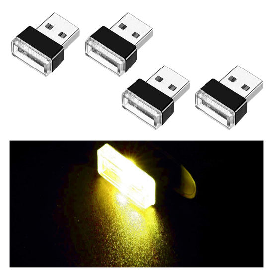 Picture of Ziciner 4 PCS USB LED Car Interior Atmosphere Lamp, Portable Mini LED Night Light, Plug-in USB Interface Trunk Ambient Lighting Kit, Universal Car Interior Accessories (Yellow)