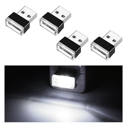 Picture of Ziciner 4 PCS USB LED Car Interior Atmosphere Lamp, Portable Mini LED Night Light, Plug-in USB Interface Trunk Ambient Lighting Kit, Universal Car Interior Accessories (White)