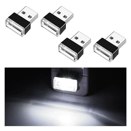 Picture of Ziciner 4 PCS USB LED Car Interior Atmosphere Lamp, Portable Mini LED Night Light, Plug-in USB Interface Trunk Ambient Lighting Kit, Universal Car Interior Accessories (White)
