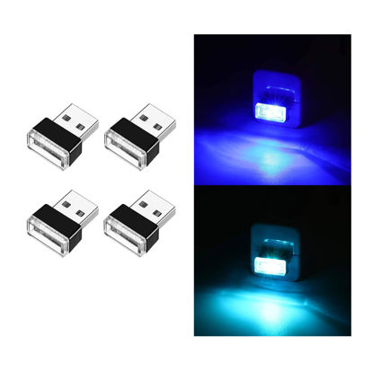 Picture of Ziciner 4 PCS USB LED Car Interior Atmosphere Lamp, Portable Mini LED Night Light, Plug-in USB Interface Trunk Ambient Lighting Kit, Universal Interior Accessories for Most Vehicles (Blue, Ice Blue)