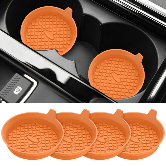 Picture of ME.FAN Car Coasters [4 Pack] Silicone Car Cup Coasters/Cup Mats - Universal Non-Slip Recessed Car Interior Accessories - Car Cup Holder Insert Coasters Orange