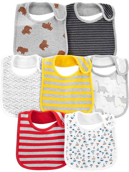 Picture of Simple Joys by Carter's Baby 7-Pack Teething Bibs, Bear/Dinosaur/Stripe, One Size