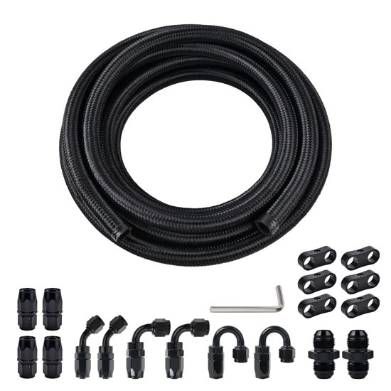 Picture of EVIL ENERGY 4AN Fuel Line Kit, 4AN Nylon Braided Fuel Line Hose Fitting Kit CPE 10FT Black