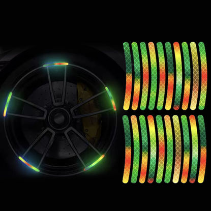 Picture of 20PCS Reflective Car Wheel Decorative Stripe Stickers, Night Safety Warning Car Stickers, Anti-Scratch Reflective Stickers Car Motorcycle Wheel Safety Decorative Car Decals Universal (Colorful)
