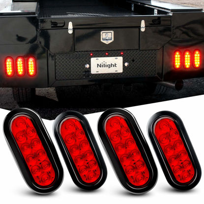 Picture of Nilight - TL-07 6 Inch Oval Red Led Trailer Tail Lights 4PCS 10 Led with Flush Mount Grommets Plugs IP67 Waterproof Stop Brake Turn Trailer Lights for RV Truck