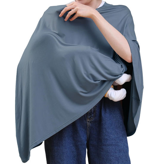 Picture of Seejoy Nursing Cover for Breastfeeding, 360°Full Coverage Nursing Poncho, Rayon Soft & Breathable Breastfeeding Cover up (Smooth Rayon, Blue)
