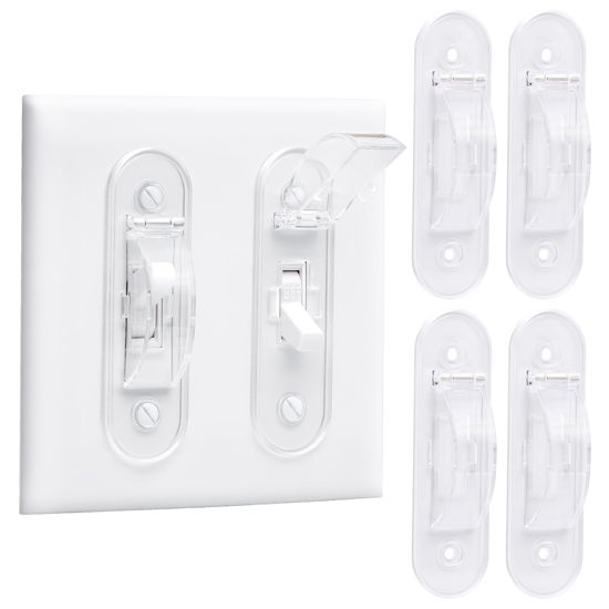 Picture of Wall Switch Guard, Childproof Light Switch Cover Guard | Toggle Style | Light Switch Protection | Lock Toggle Switch in On or Off Position | 4 Pack, Clear