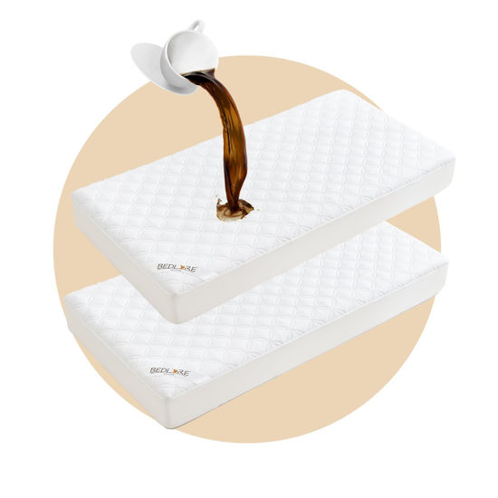 Picture of BEDLORE Waterproof Mattress Protector Crib, 2 Pack Soft Mattress Pad, Noiseless Machine Washable Mattress Cover, Ultimate Protection for Your Baby's Crib Toddler Bed (52''x28'')